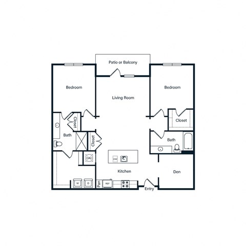 Floor plan for 2 beds, 2 baths, 1228 sqft